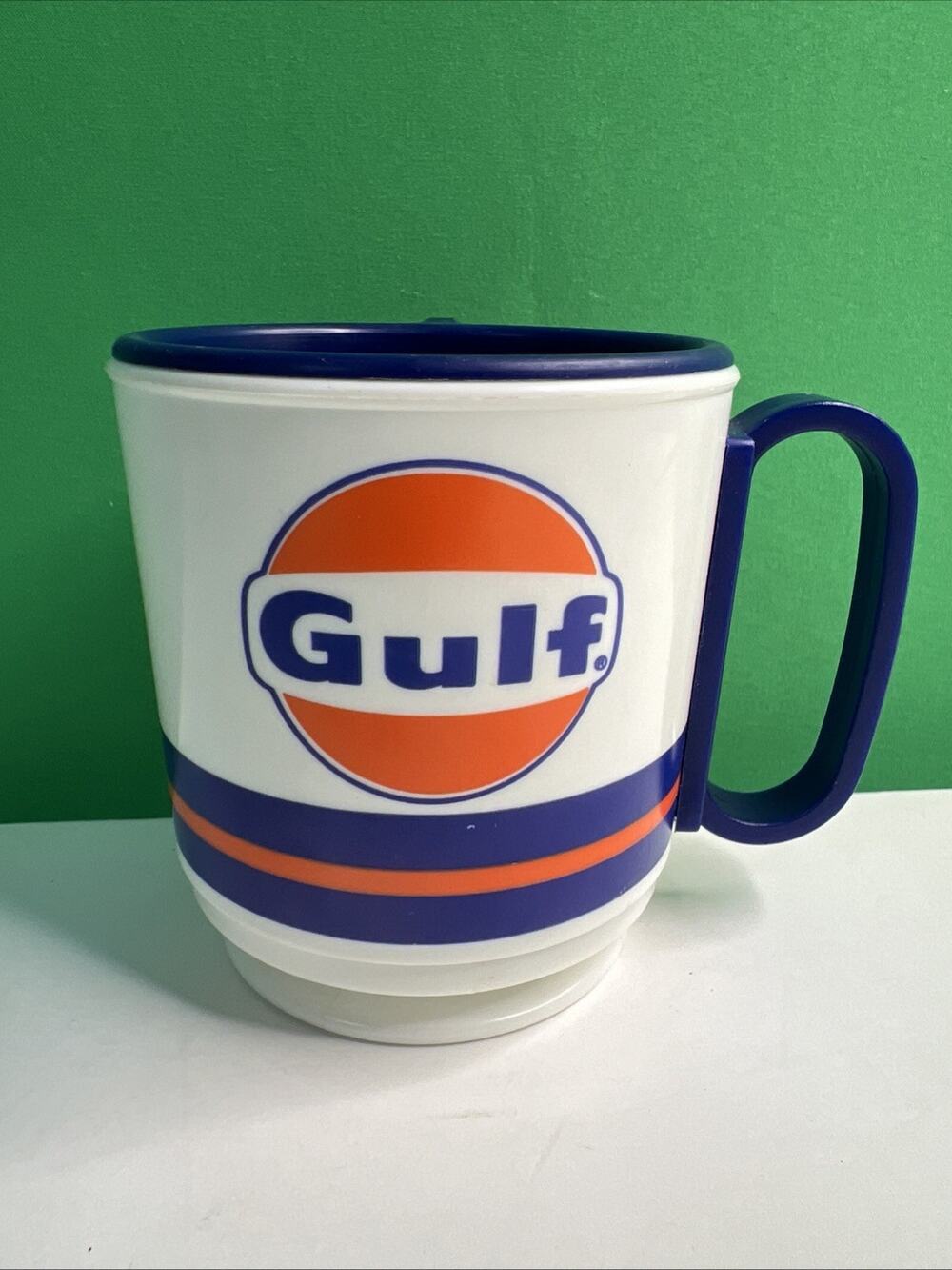 Vintage 1980s Gulf Oil Advertising Travel Mug Small Plastic Cup With Lid